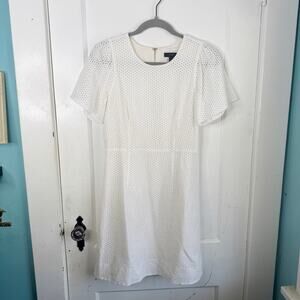 J. Crew White Eyelet Flutter Sleeve Dress Size 4 100% Cotton Romantic Feminine